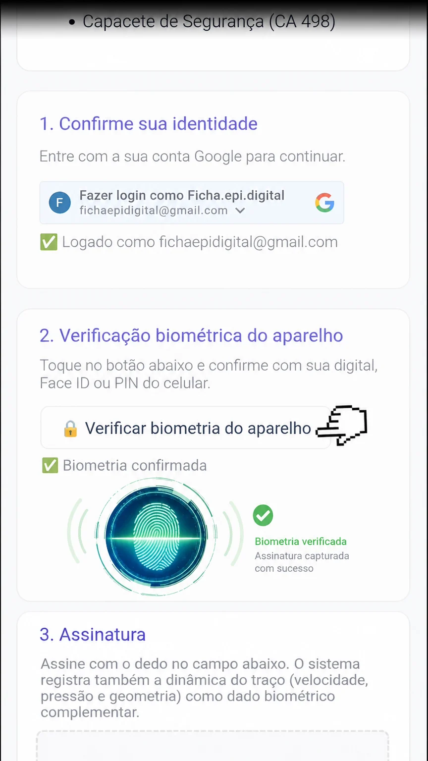 Ficha de EPI Digital na tela do celular